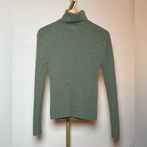 L.L.Bean Green 100% Merino Wool Ribbed Turtleneck Sweater Small